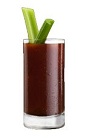The Jager Mary drink is made from Jagermeister and bloody mary mix, and served in a highball glass.