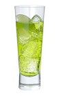 The Midori Tonic drink is made from Midori melon liqueur, tonic water and lime, and served in a collins glass.