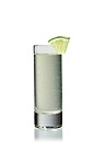 The Mini Mule Shot is made from Stoli vodka, lime and ginger ale, and served in a chilled cocktail glass.