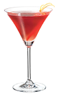 The PAMA Kiss cocktail is made from PAMA Pomegranate Liqueur, apple vodka and cranberry juice, and served in a chilled cocktail glass.