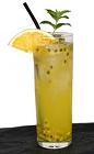 The Pasion Eterna drink is made from VeeV Acai Spirit, passion fruit and club soda, and served in a collins glass.