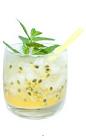The Passionfruit Caipirinha is made from fresh passionfruit, sugar and cachaca, and served in an old-fashioned glass.