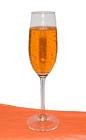 The Pumpkin Celebration drink is made from pumpkin spice liqueur and champagne, and served in a chilled champagne flute.