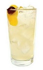 The Rob Collins is made from gin, St-Germain elderflower liqueur, lemon juice and club soda, and served in a highball glass.