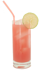 The Last High Drink is made from Orange Curacao, Malibu Rum and guava juice, and served in a highball glass.