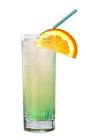 The Acid Banana drink is made from Pisang Ambon, Sourz Apple, grapefruit juice and lemon-lime soda, and served in a highball glass.