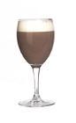 The After Ski Relaxer drink is made from creme de menthe, cognac and hot cocoa, and served in a white wine glass.