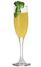 The Bucks Fizz drink is made from champagne and fresh orange juice, and served in a champagne flute.