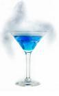 The Blue Ice cocktail is made from vodka, blue curacao and lime juice, and served in a cocktail glass. To add the fog, use a little dry ice. Warning: if you use dry ice, make sure that it fully sublimates prior to drinking.