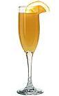 The Champagne Napoleon drink is made from Mandarine Napoleon, orange juice and champagne, and served in a champagne flute.