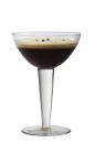 The Espresso Martini cocktail is made from vodka, coffee liqueur, espresso and sugar syrup, and served in a cocktail glass.