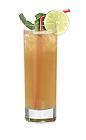 The Flow drink is made from white rum, lime sour mix, sugar syrup and passionfruit juice, and served in a highball glass.