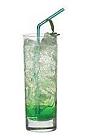 The Green Heaven drink is made from vodka, Pisang Ambon and lemon-lime soda, and served in a highball glass.
