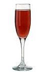 The Kir Imperial drink is made from champagne and raspberry liqueur, and served in a champagne flute.