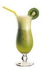The Kiwi Cooler drink is made from vodka, lemon juice, Roses lime, kiwi liqueur, kiwi fruit and lemon-lime soda, and served in a hurricane glass.