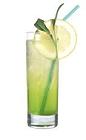 The Melon Sling drink is made from gin, Midori Melon Liqueur, lemon sour mix and lemon juice, and served in a highball glass.