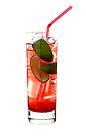 The Mr Casino drink is made from raspberry rum (aka Bacardi Razz), Passoa, lime juice, cranberry juice, lemon-lime soda and Red Bull, and served in a highball glass.