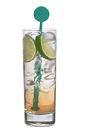 The Peach Tonic drink is made from Sourz Peach, tonic water and lime wedges, and served in a highball glass.