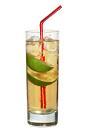 The Sail Away drink is made from cognac, lime wedges and ginger ale, and served in a highball glass.