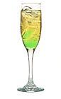 The Sweet Lips drink is made from Midori Melon Liqueur and apple cider, and served in a champagne flute.