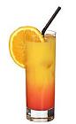 The Tequila Sunrise drink is made from tequila, orange juice and grenadine, and served in a highball glass.