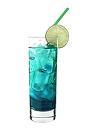 The Rag drink is made from citrus vodka (aka Absolut Citron), Pisang Ambon, blue curacao, Red Bull and club soda, and served in a highball glass.